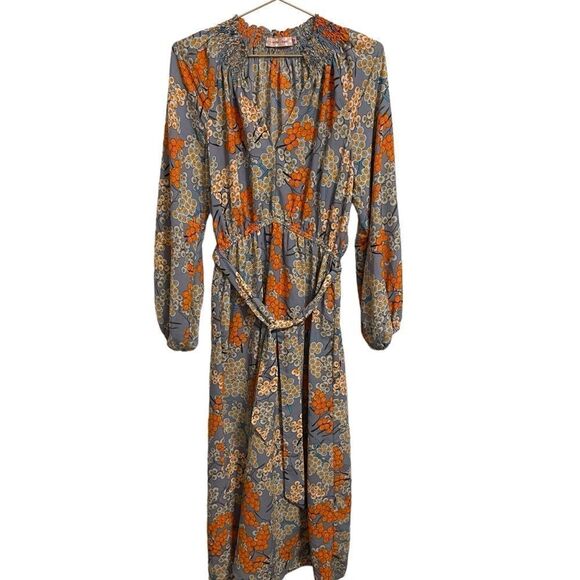 Traffic People Corrine Midi Dress In Grey Floral Berry Ballon Sleeves Size XS - Picture 2 of 9